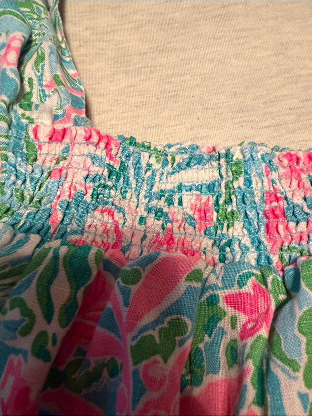 Lilly Pulitzer Pink, Blue & Green Smocked Neck Blouse - Picture 3 of 12